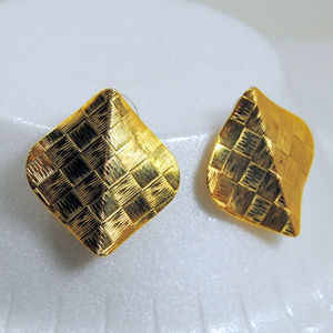 Earrings  Gold Cross Hatch Design Post Metal
